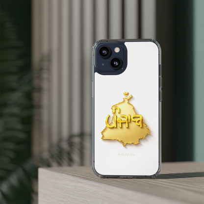 Gold 3D Punjab map design on a white back panel with clear, transparent sides.