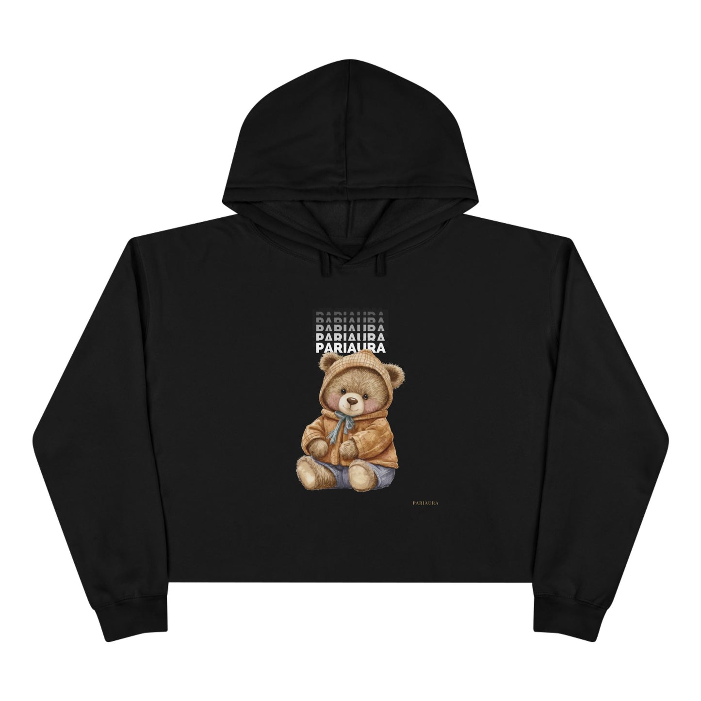 PARIAURA Teddy Graphic Cropped Hoodie – Minimal Cozy Streetwear for Her