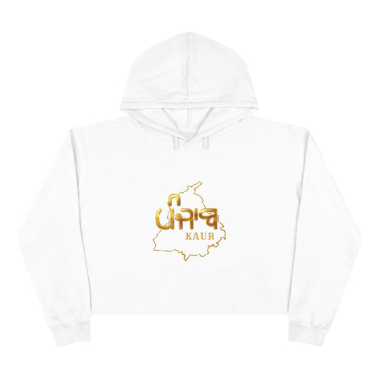 PARIAURA Punjabi Kaur Cropped Hoodie — Gold “KAUR” Punjab Map Design
