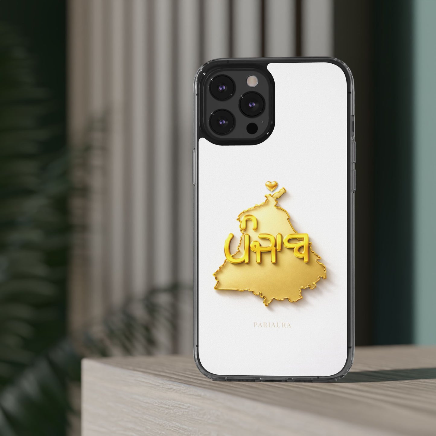 Gold 3D Punjab map design on a white back panel with clear, transparent sides.